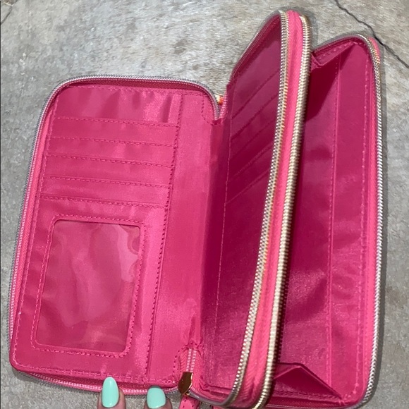 NWT Multi Color Summer Bright Striped Wristlet Wallet pink interior - Picture 2 of 3